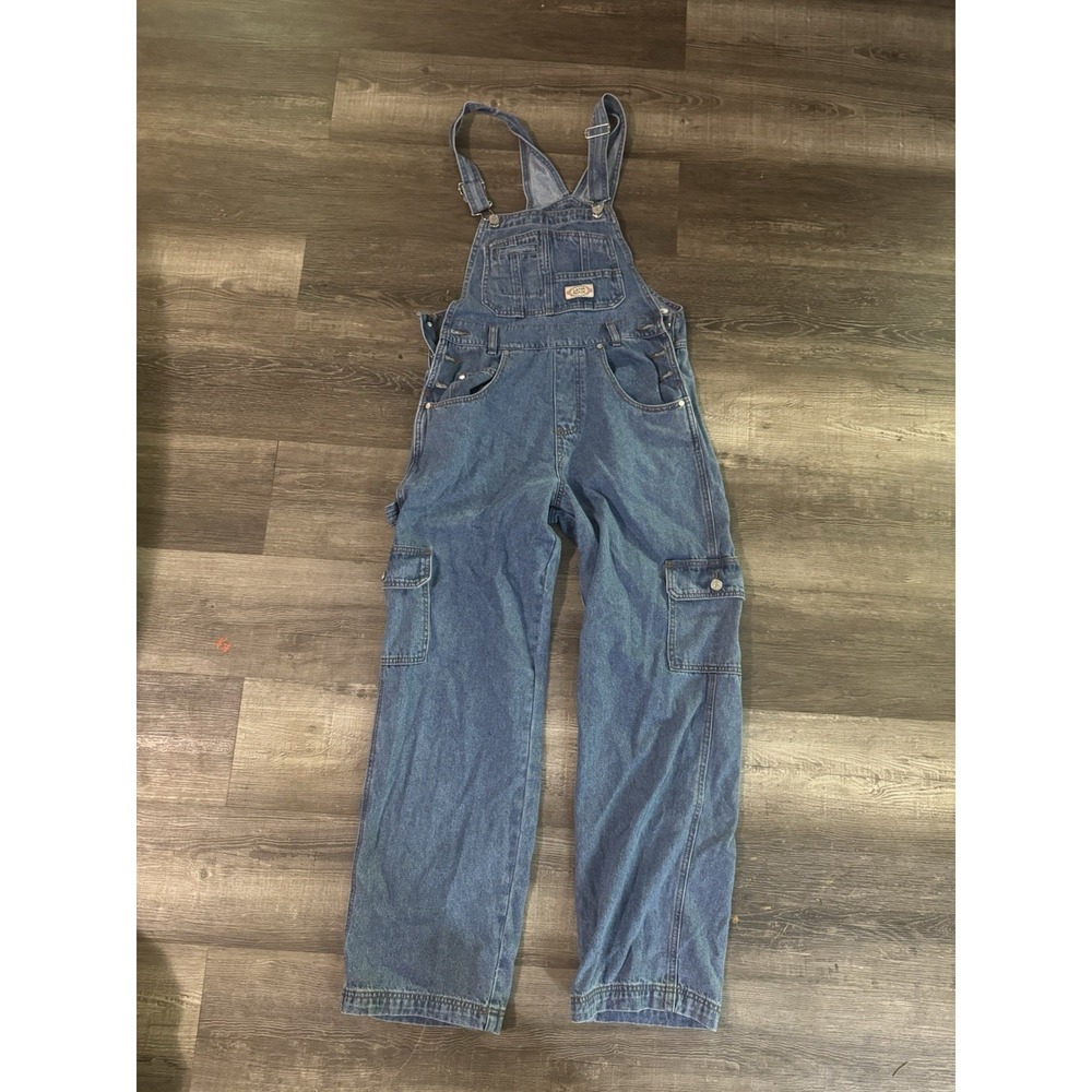 Lana Roux 90s Retro Dungaree Utility Cargo Overalls Blue Denim Sz S Inseam 30